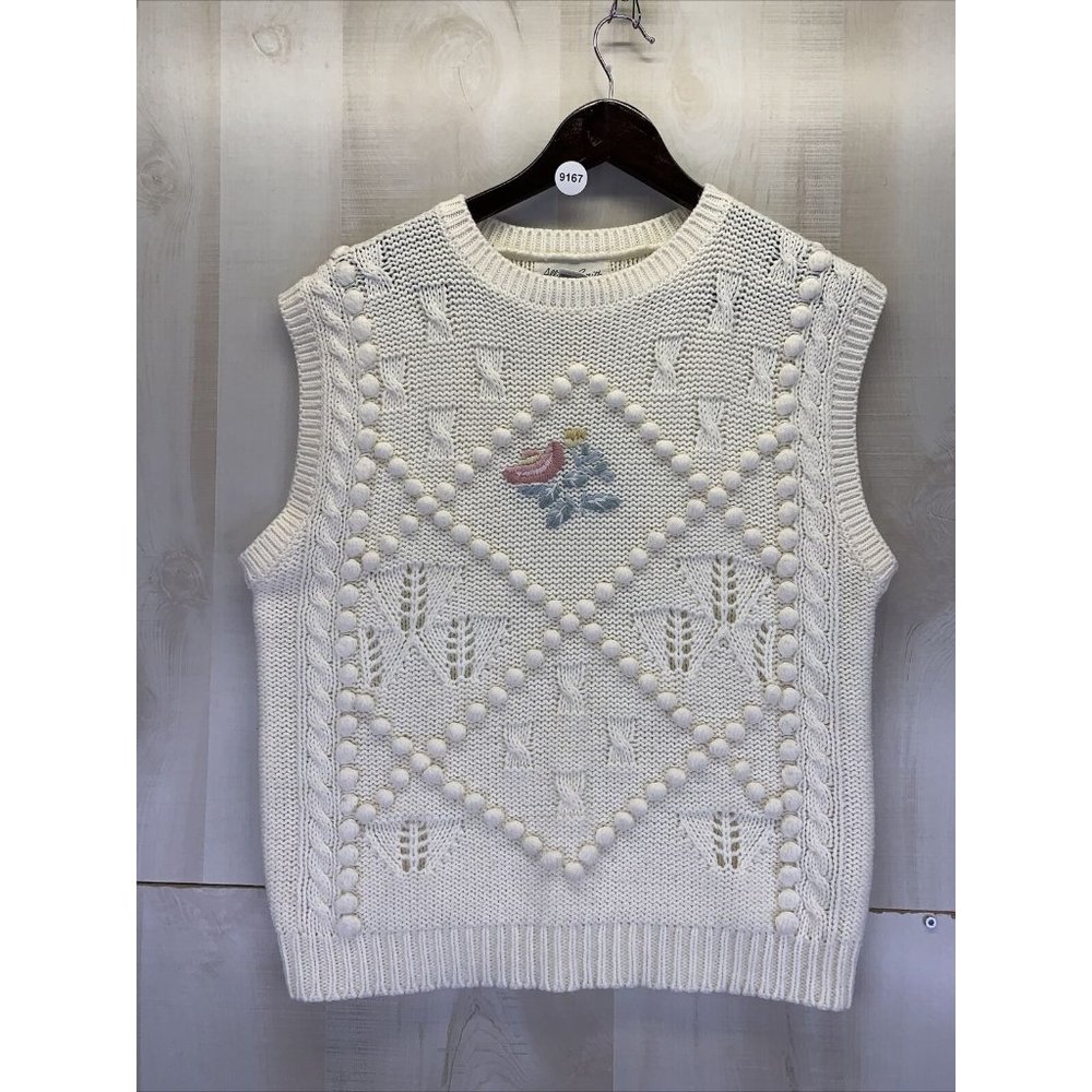 Allison Smith Vintage 1980s Knit Ivory Sweater Vest Womens Medium-9167